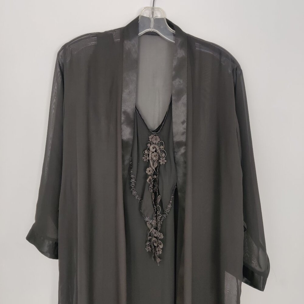 Vintage Women's Maxi Nightgown Babydoll Dress & Robe Size M/L Black Lace & Satin